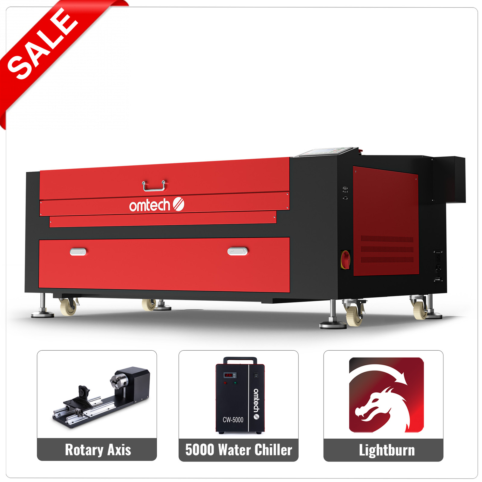 OMTech 24x40 100W CO2 Laser Engraver Cutter with LIghtburn Chiller Chuck Rotary