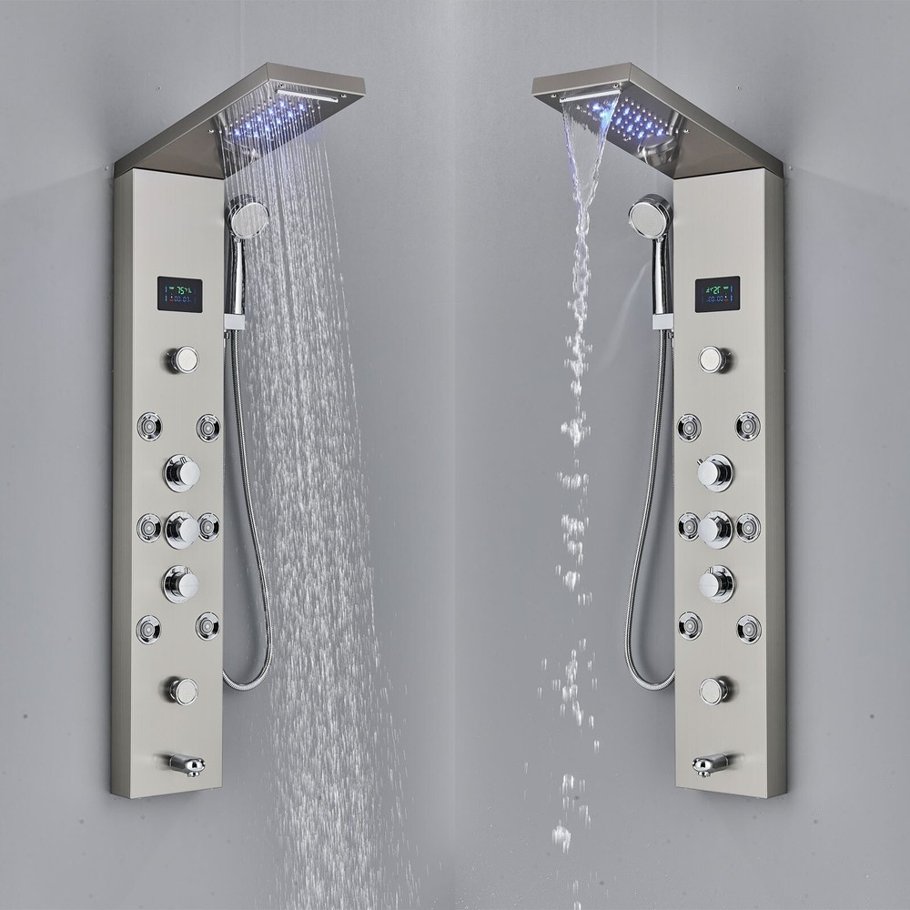 LED Shower Panel Tower System Stainless Steel 6-Function Faucet Handheld Sprayer