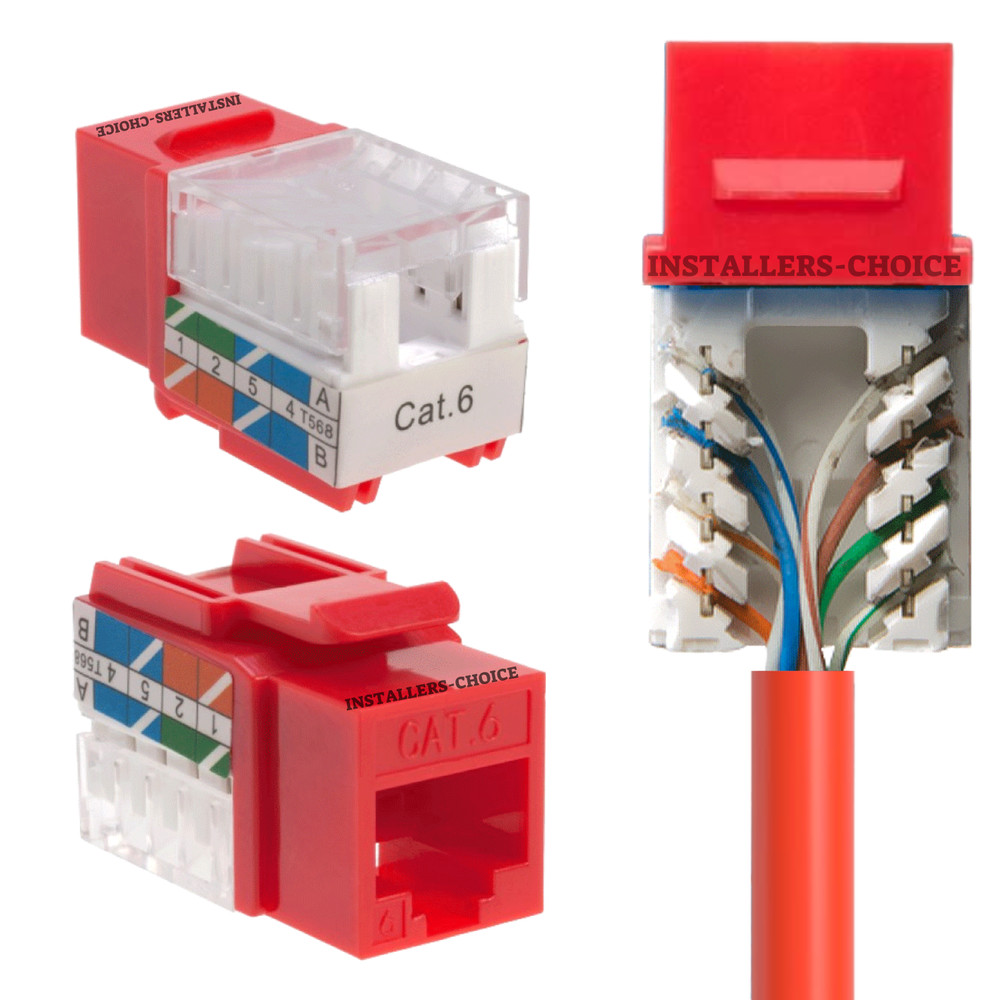 50 pcs Cat6 Punchdown Keystone Jack Red 45 Degree Angle Ethernet Network PACK