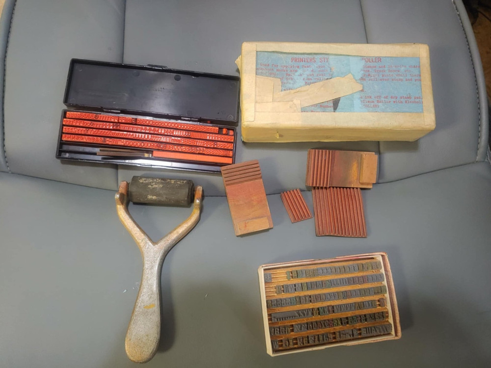 Rubber printing stamps and roller vintage