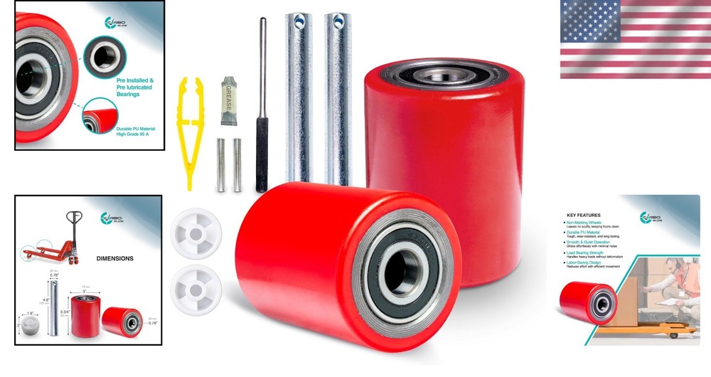 High-Performance 3" Pallet Jack Wheel Set with Bearings & Entry Rollers