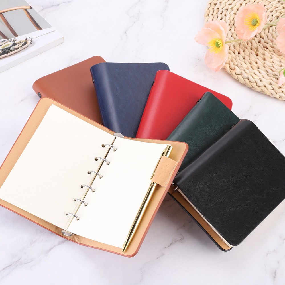 6 Ring Binder Cover 2pcs A7 Leather Notebook Binder with 100 Sheets Paper, Green