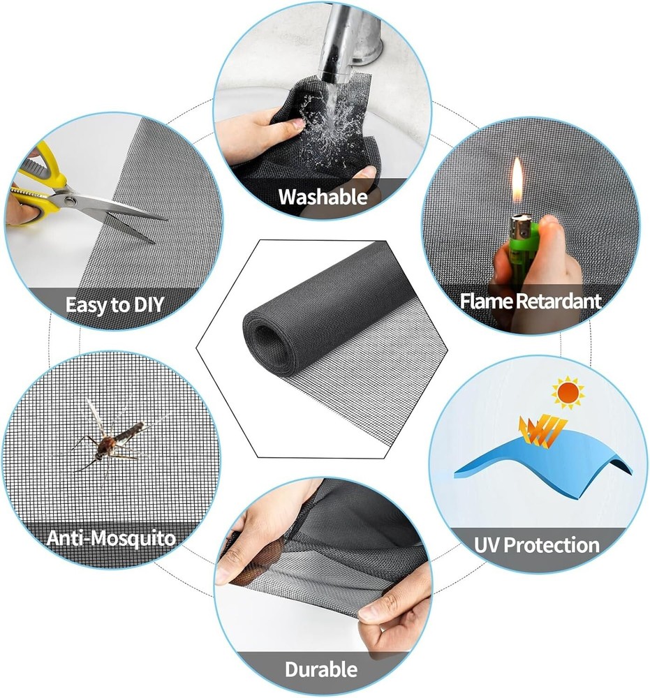 Window Screen Replacement DIY Custom Adjustable Fiberglass Charcoal/Black