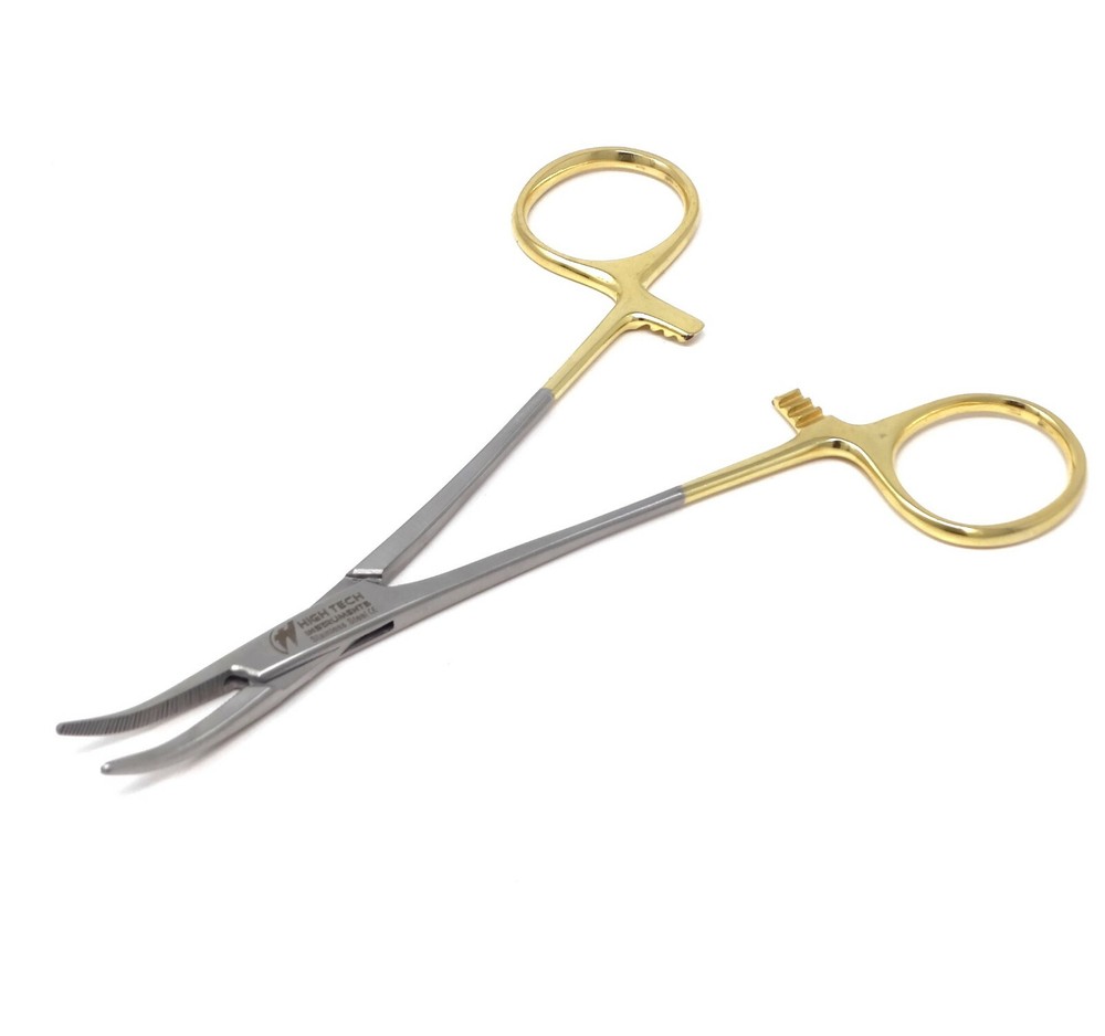Body Piercing Forceps Locking Hemostats 5.5" Curved Jaws Gold Handle Micro Tool