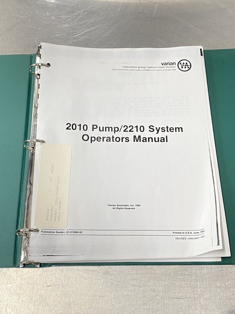 Varian 2010 Pump / 2210 System HPLC - Users Guide / Instruction