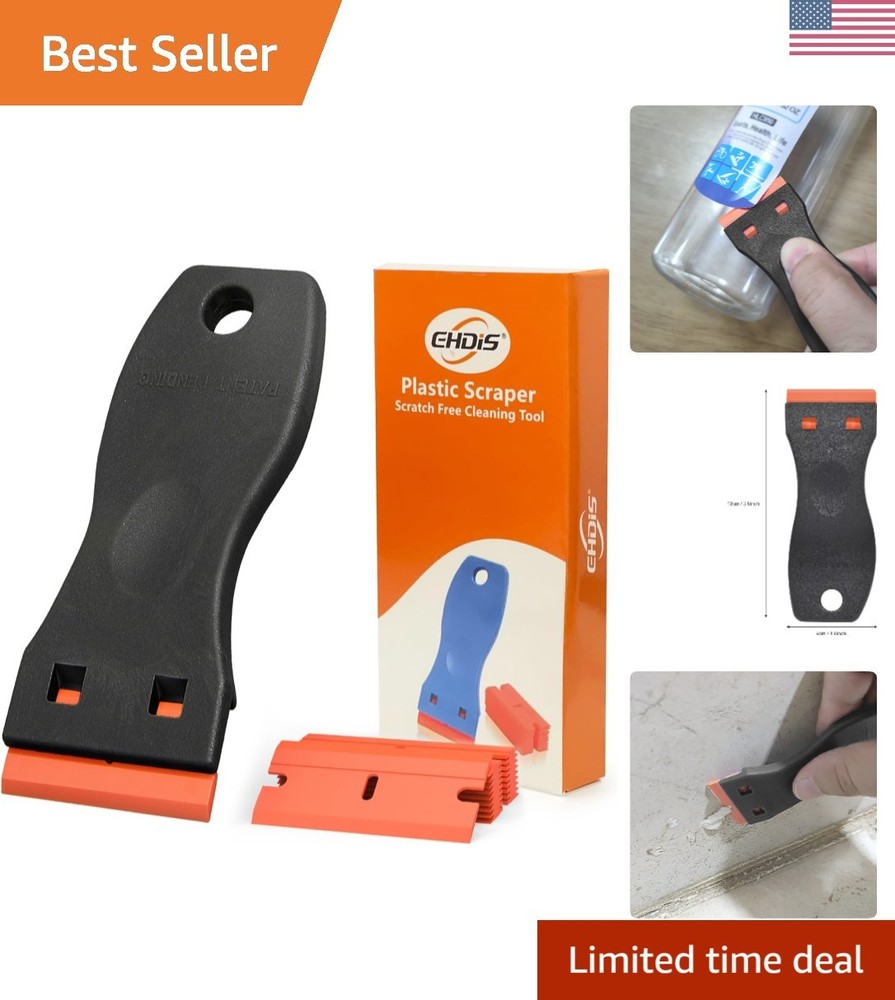 Safe Non-Scratch Plastic Razor Scraper Tool - 1.5" with 10 Replacement Blades