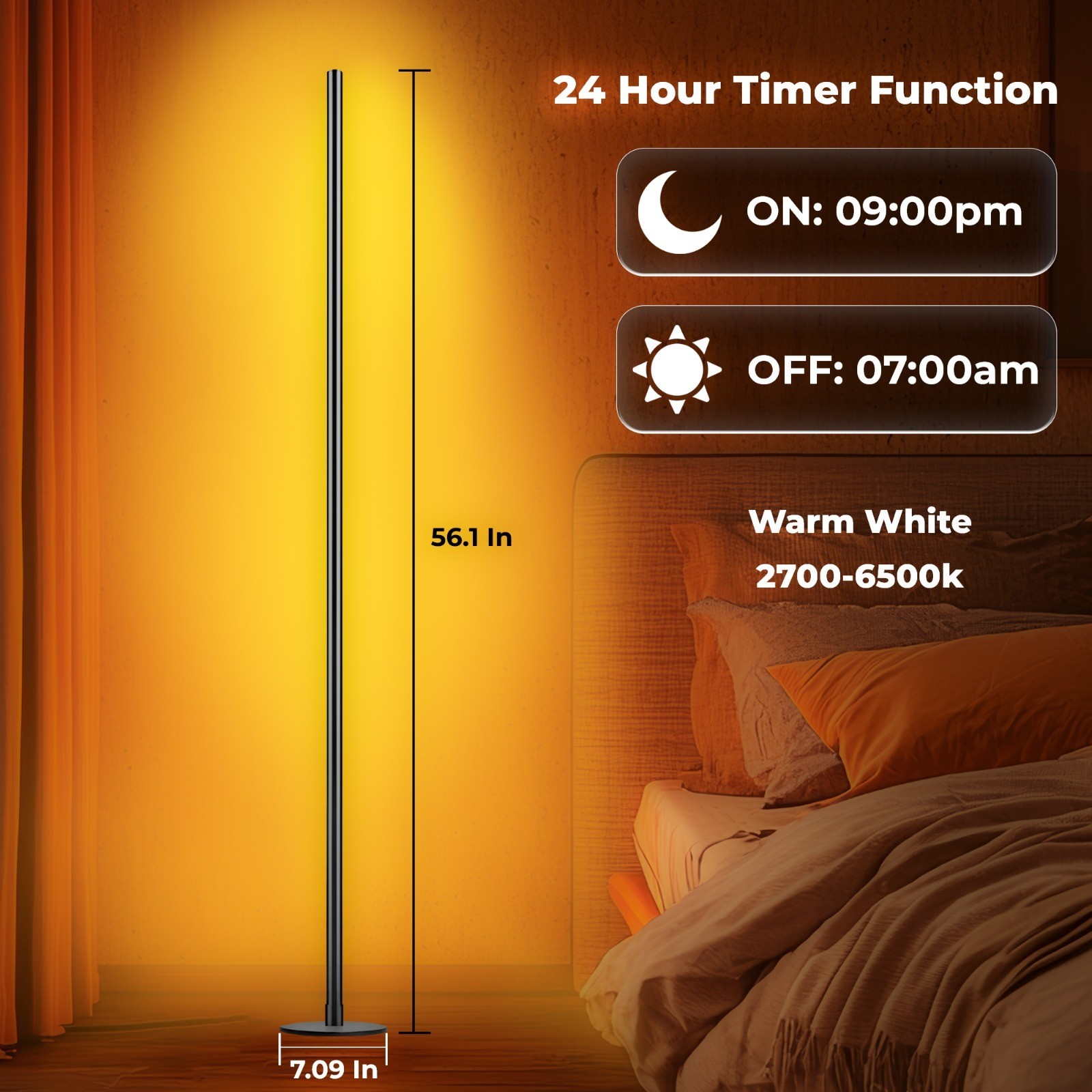 2 x Smart RGBIC LED Corner Floor Lamp with Remote & App 1500 Lumens Music Sync