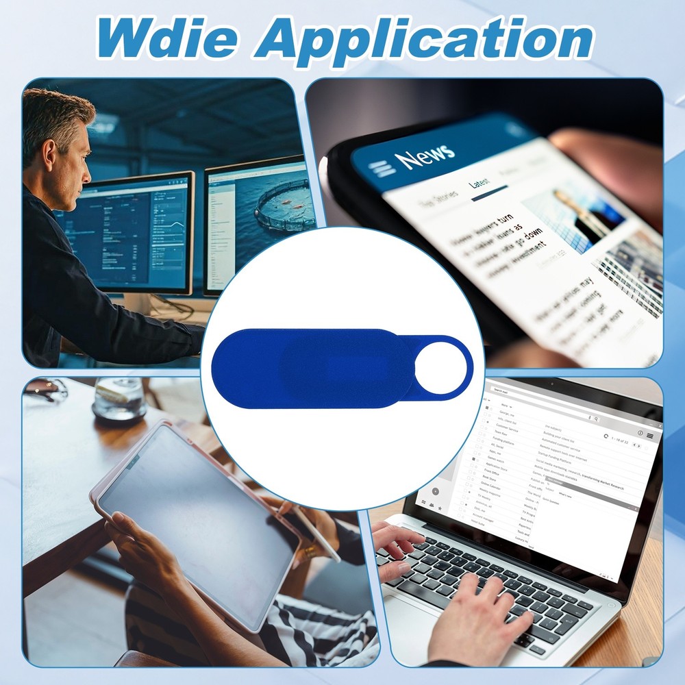 12Pcs 1.1" x 0.39" Computer Camera Cover Slide Thin Camera Blocker, Blue