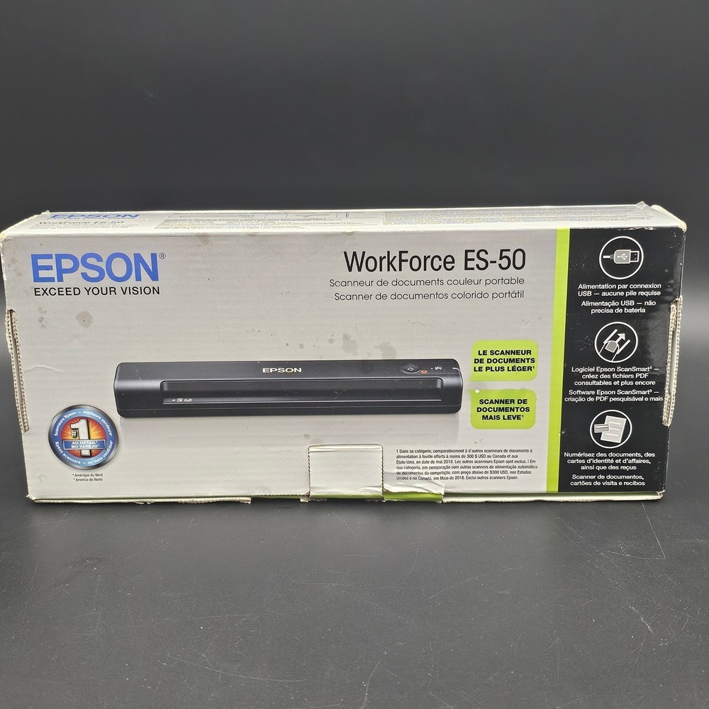 Epson WorkForce ES-50 Portable Color Document Scanner Black USB Powered TESTED