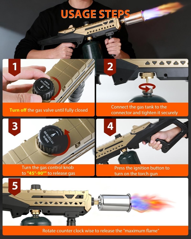 Powerful Propane Torch Gun, Flame Thrower Gun & Efficient Ignition, Kitchen T...