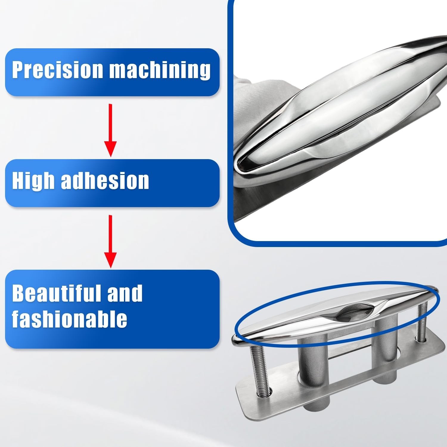 Boat Cleat 8" Pull Up Deck Cleat Flush Mount 316 Stainless Steel Cleat Marine