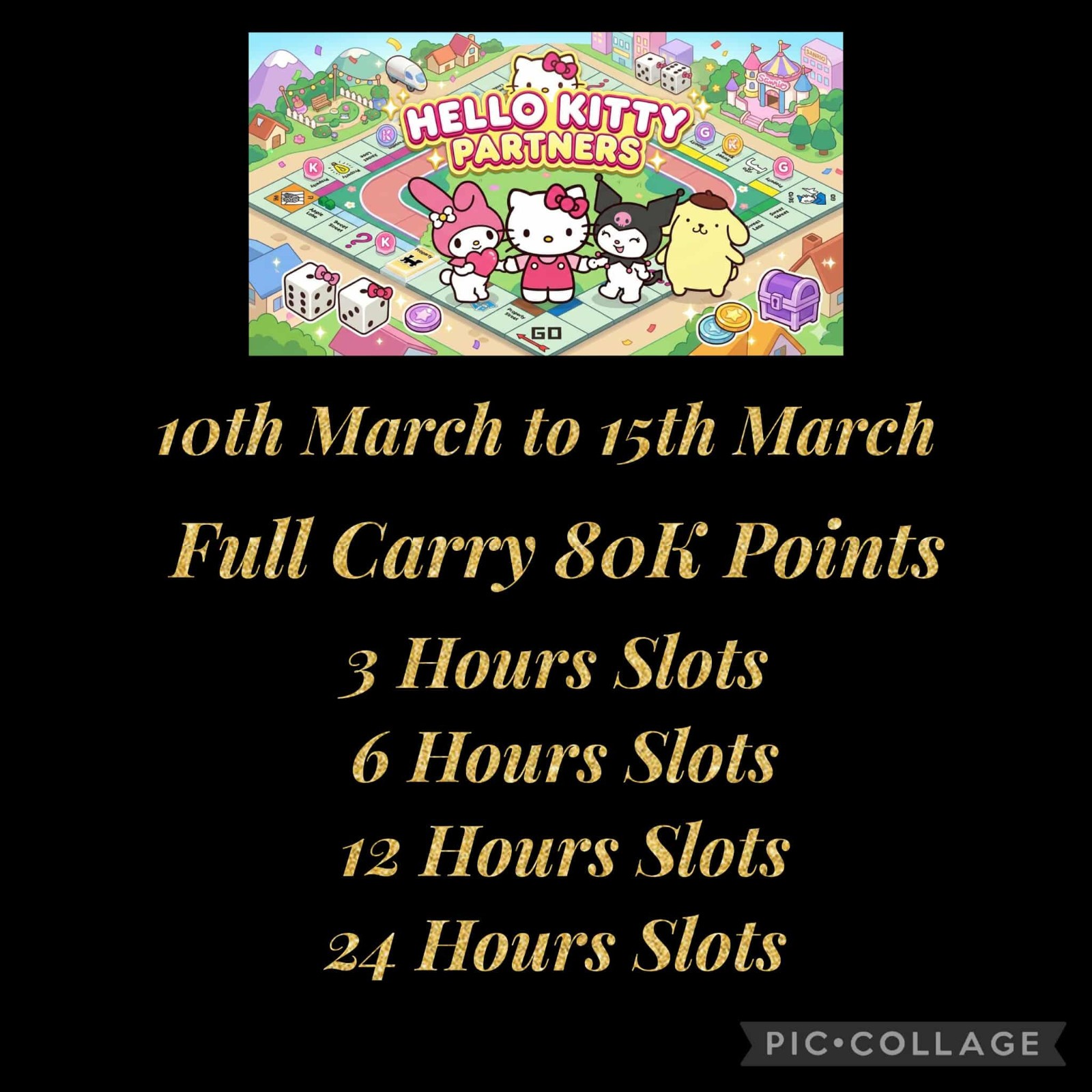 💫Monopoly_Go Hello Kitty Partners Event Full Carry 80K Points (3/6/12/24 Hours)