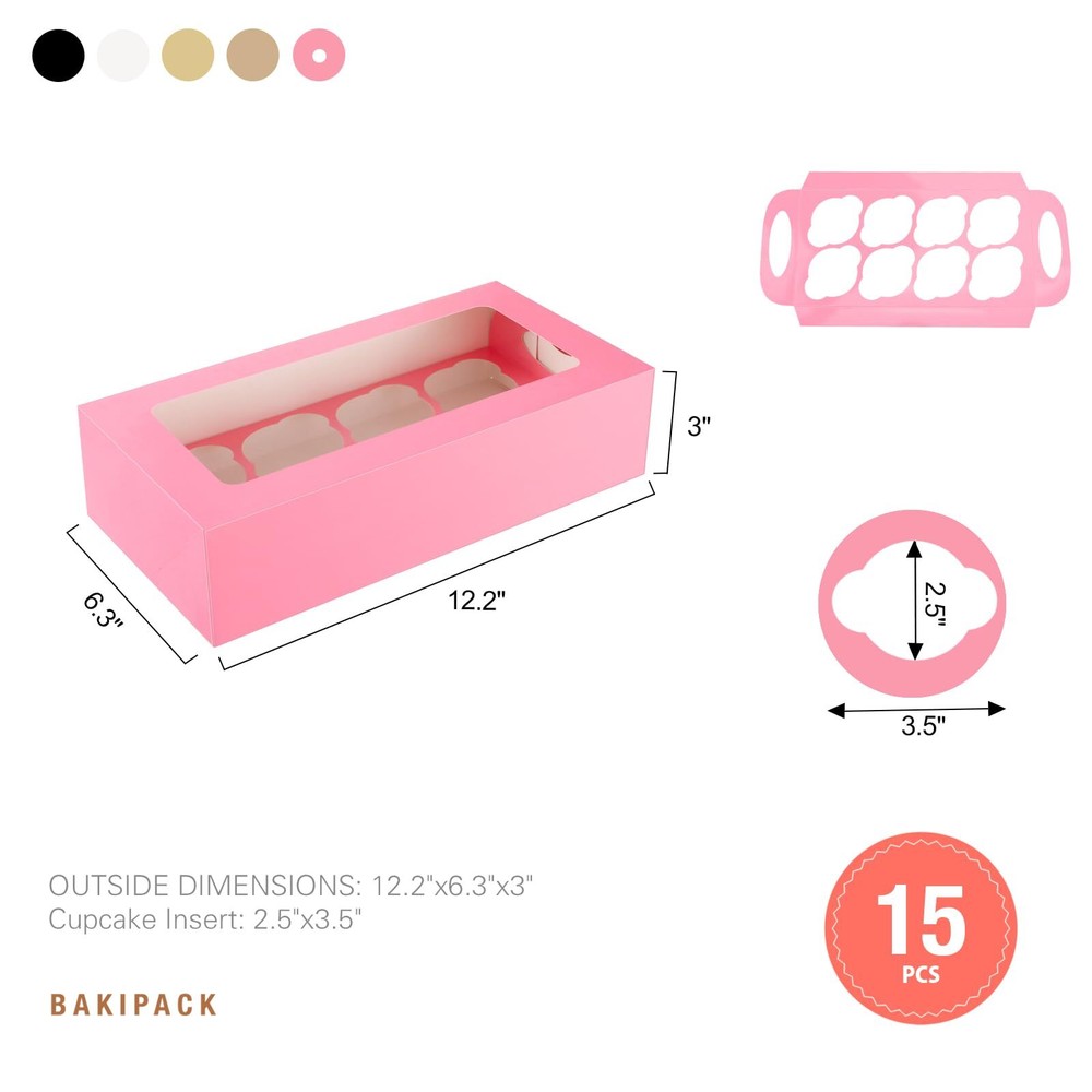 15 Pink Cupcake Boxes 8 Count with Window and Inserts Cupcake Containers Moth...