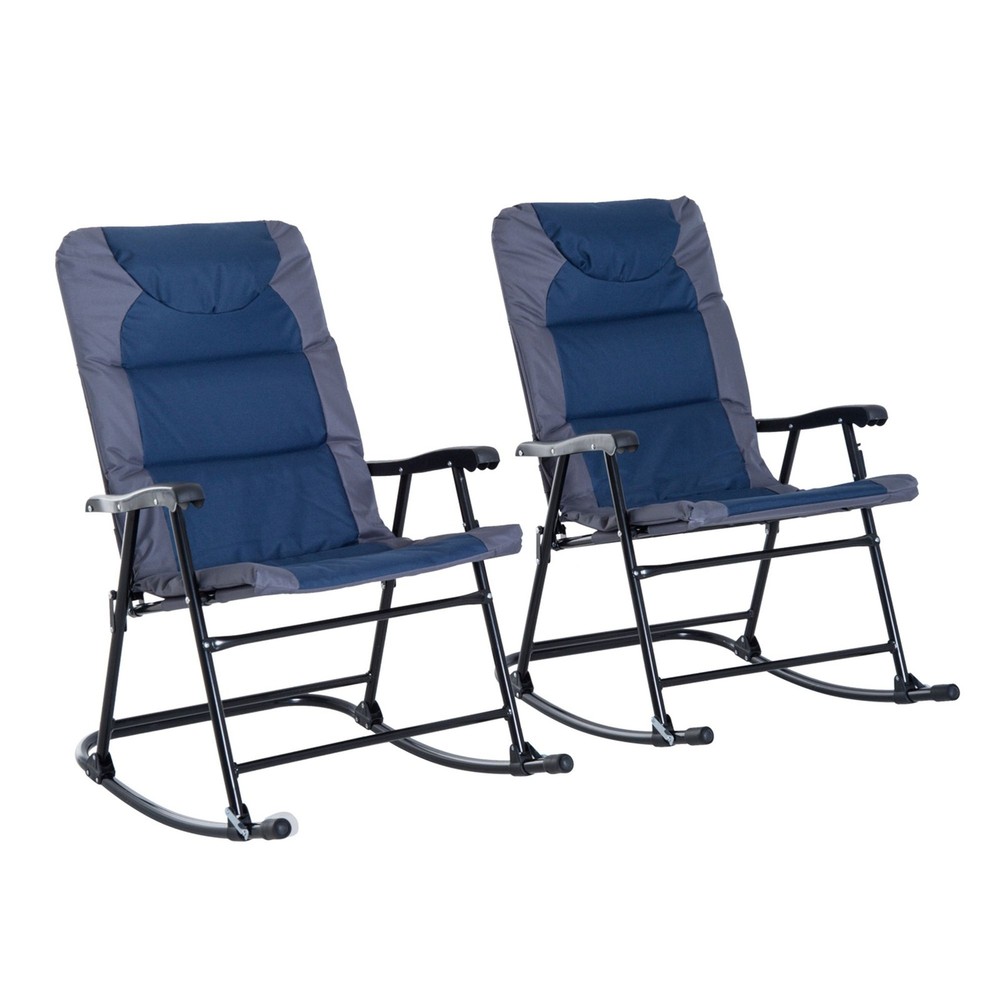 2PC Rocking Chair Set for Deck 265lb Support Foldable Steel Frame