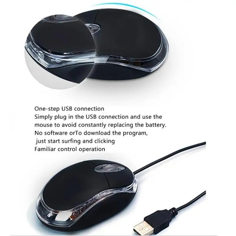 Wired USB Optical Mouse for PC, Laptop, Computer, Scroll Wheel, LED NEW