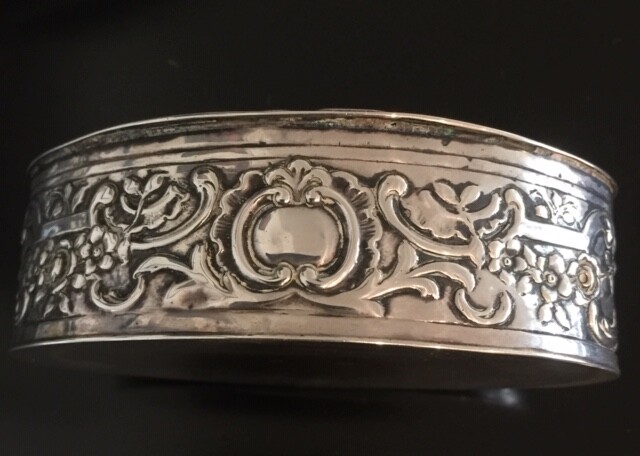 Silver Repousse Oval Box German 800