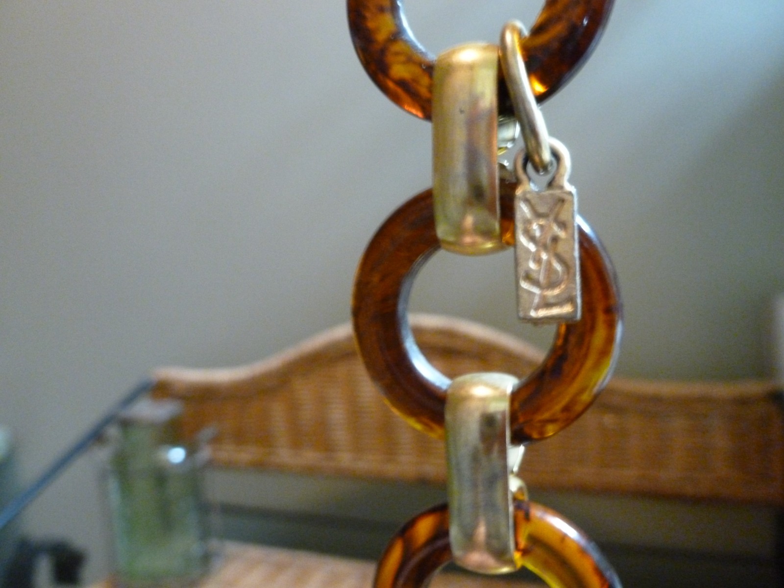 VINTAGE YVES SAINT LAURENT TORTOISE BAKELITE GOLDTONE LINK 36" BELT / NECKLACE