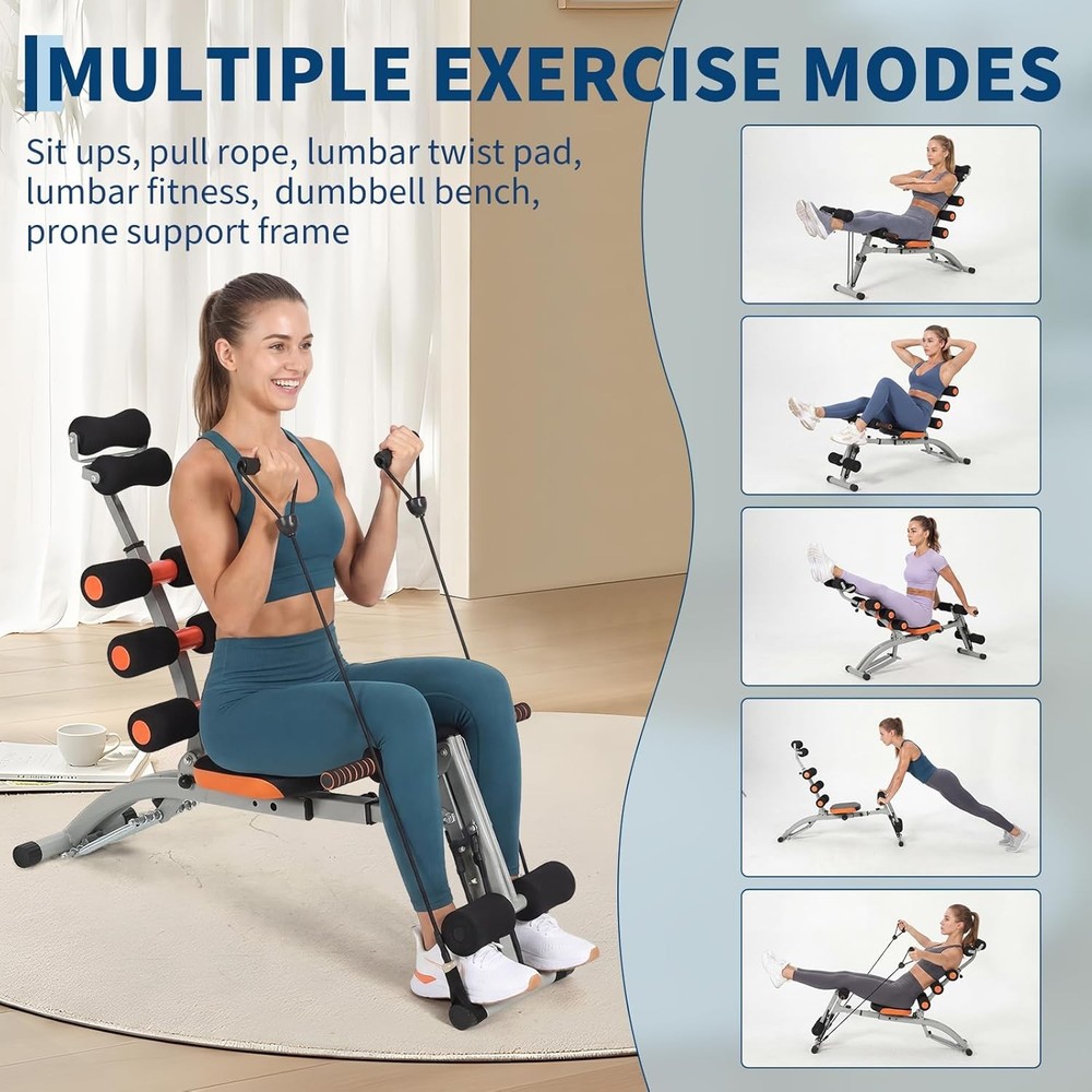 Multifunctional Ab Machine Adjustable Sit Up Bench Foldable w/ Back Support