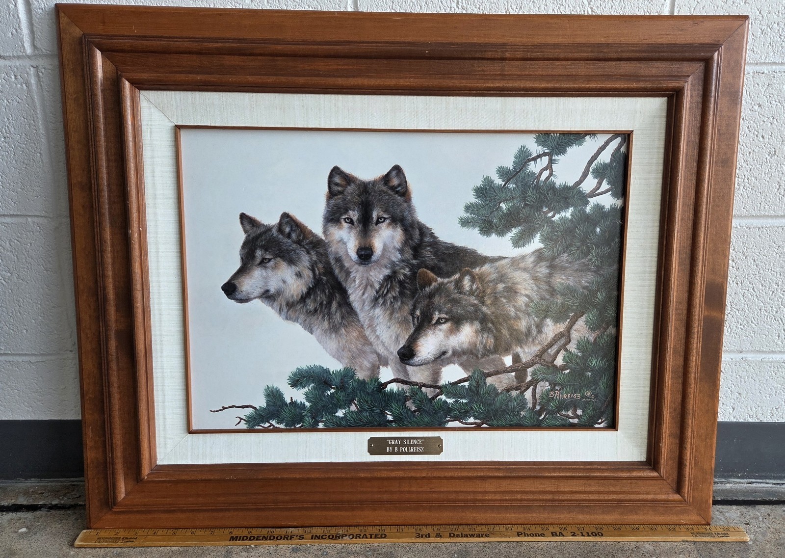 BRENDA POLLREISZ ORIGINAL OIL PAINTING " GRAY SILENCE" WOLVES LARGE
