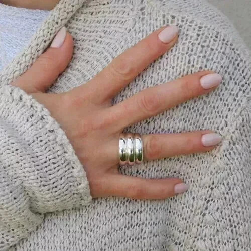 Chunky Large Dome Ring 925 Sterling Silver Ring Thick Wide Band Statement Ring