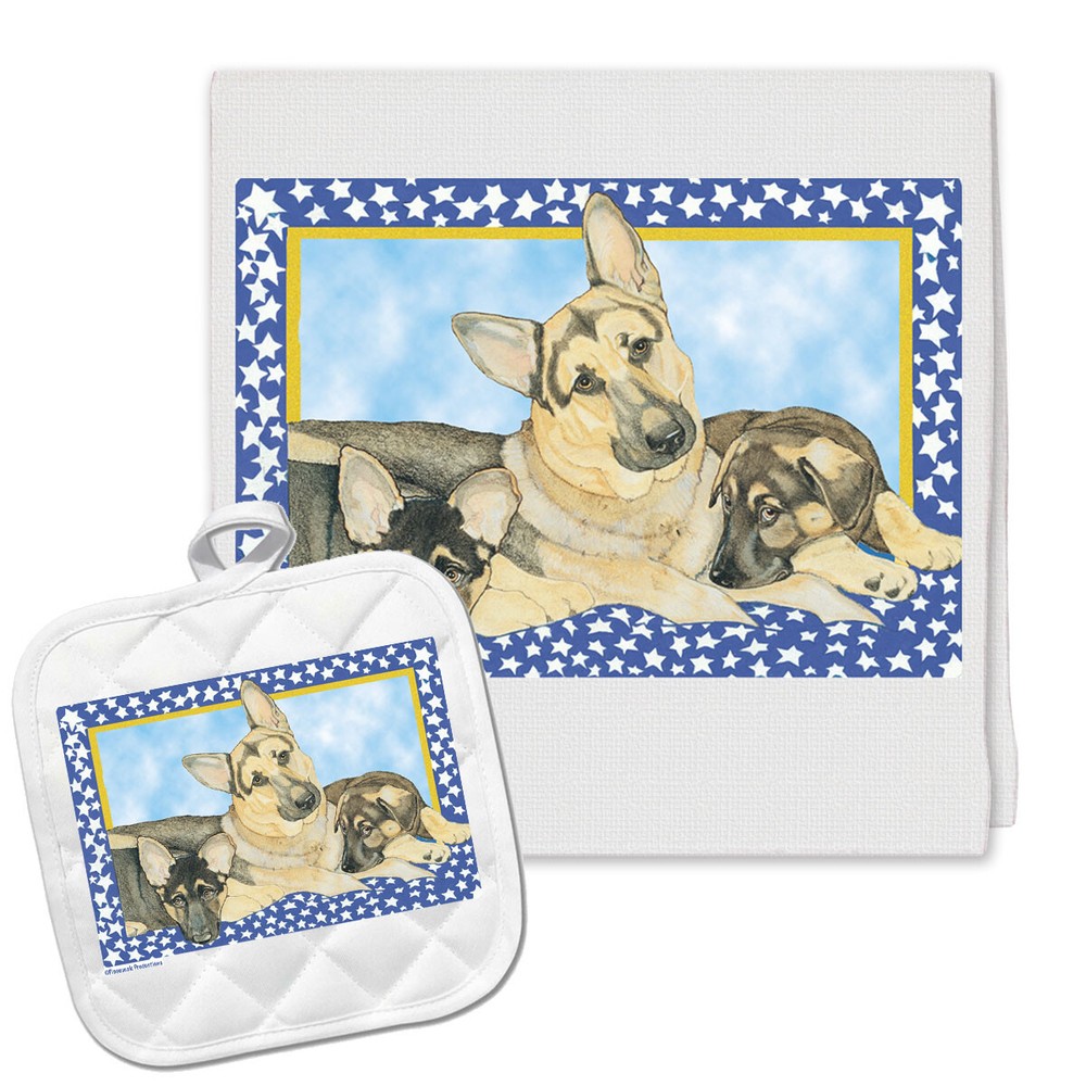 German Shepherd Kitchen Dish Towel and Pot Holder Gift Set