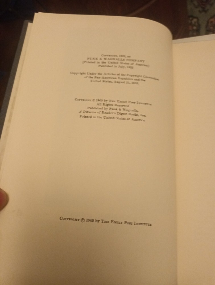 Emily Post's Etiquette Replica Edition Signed By Emily Post in 1922