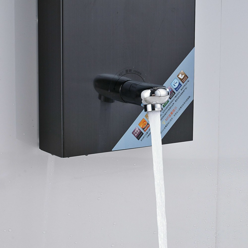 Black Shower Panel Tower System LED Rain&Waterfall Head Combo Massage Jets Mixer