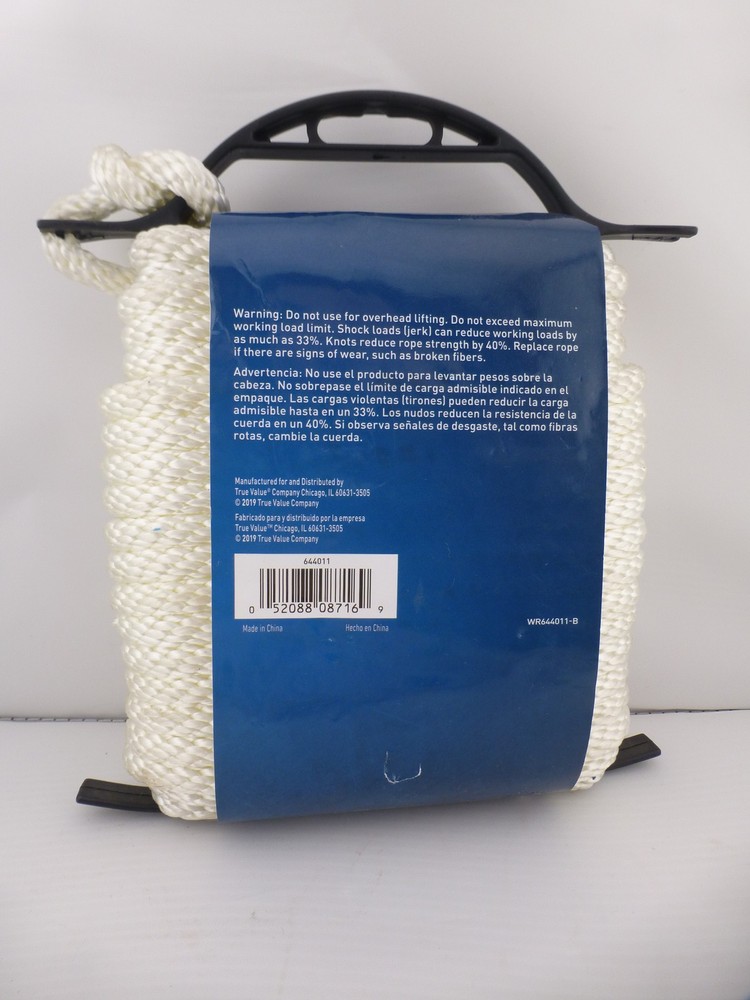 Solid Braid Nylon Rope 5/16in x 50ft Tie-Down Utility Clothesline White R3