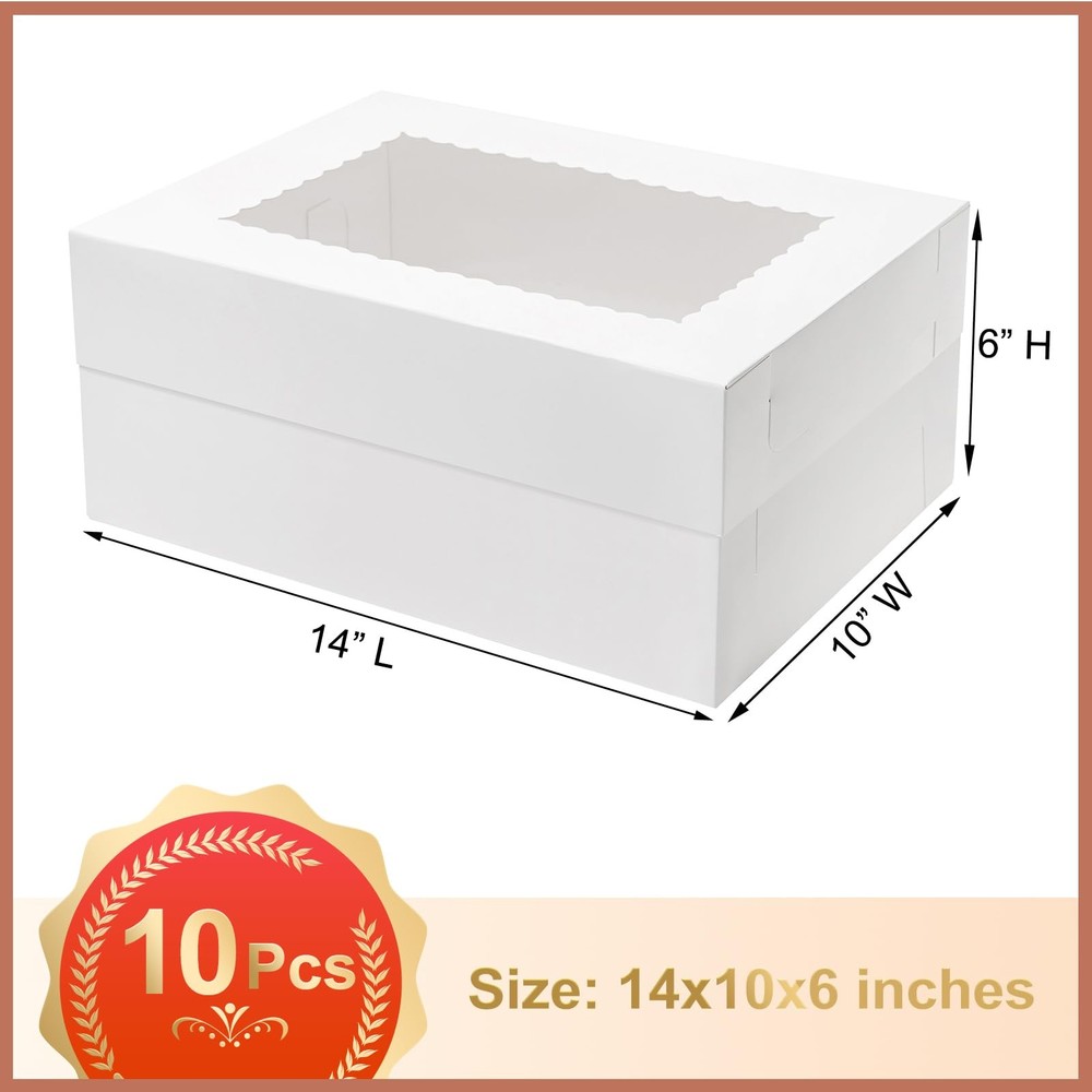 10pcs 14x10x6 Cake Boxes with Window Rectangle Quarter Bakery Boxes for Pastr...