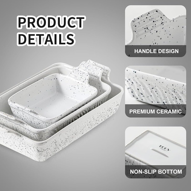 3 Piece Nonstick Bakeware Set Oven Safe Ceramic Easy Cleanup Kitchen Cooking New