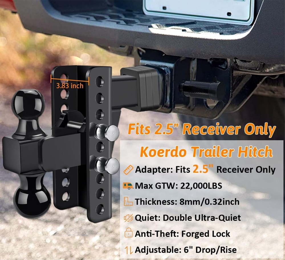 2.5" Black Trailer Hitch 22K GTW Adjustable
