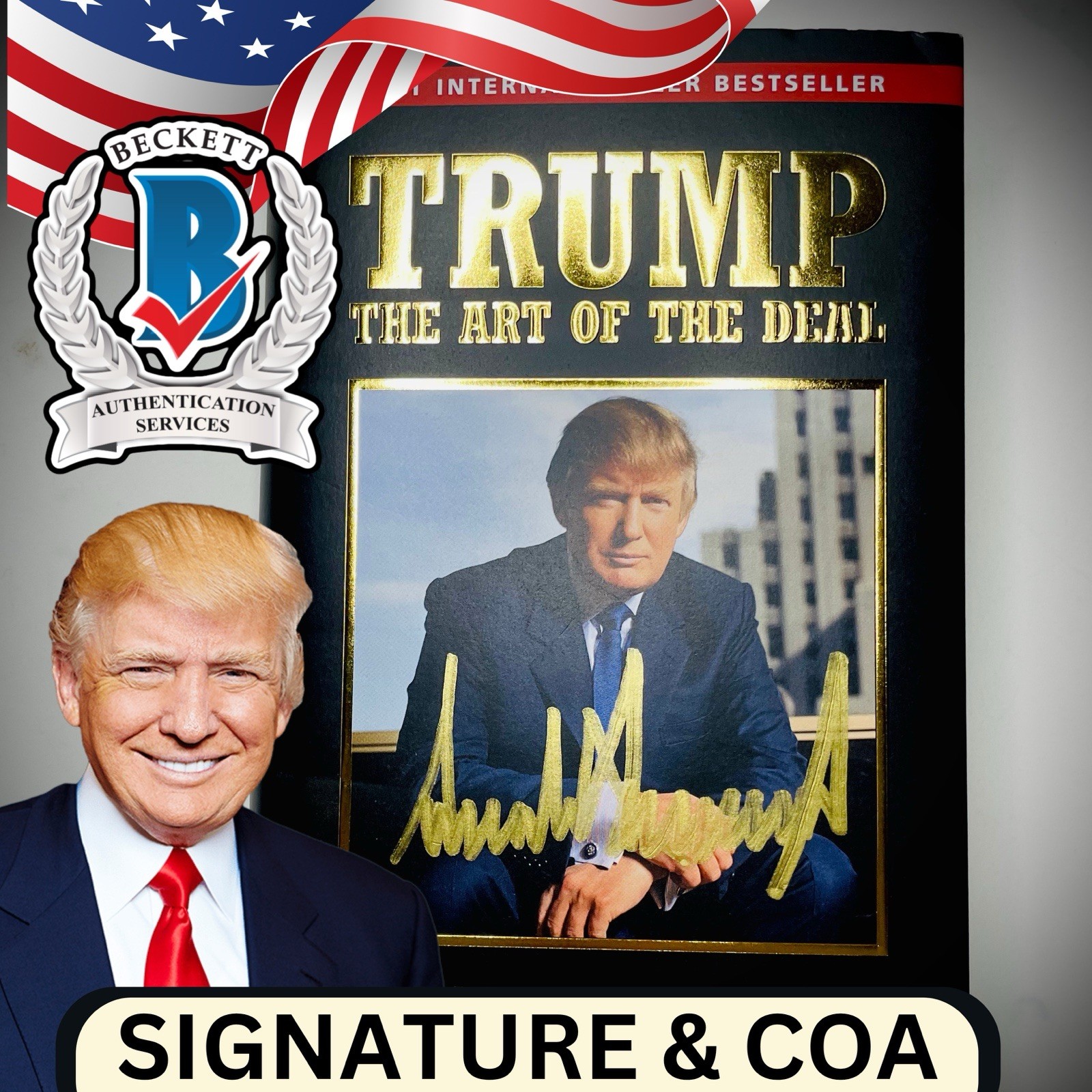 🇺🇸 BECKETT Donald Trump Signed The Art Of The deal Autographed  Book