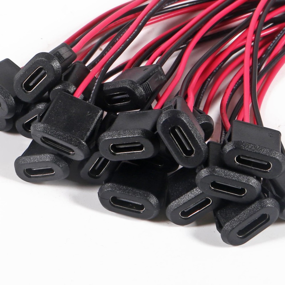Coliao 20pcs Type-C Female Chassis 2 Pin Socket Small, Black
