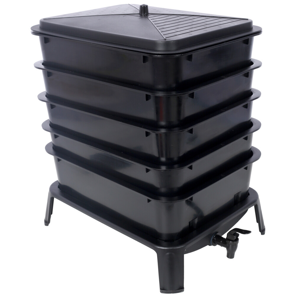 5-Layer Worm Compost Bin, 50L Worm Composter, Easy Setup Inclusive Worm Farm Kit