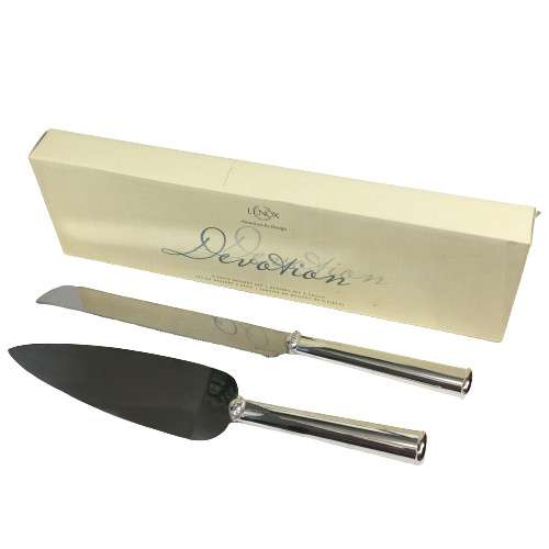 Lenox Devotion 2 Piece Dessert Set Cake Knife & Server Silverplate 825522 Silver