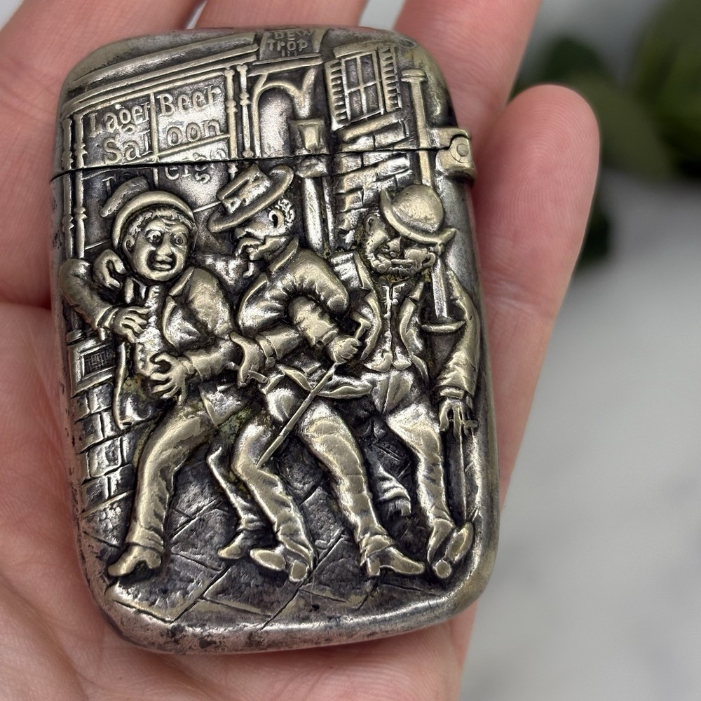 Vintage Gorham Silverplate Three Drunk Man Match Safe