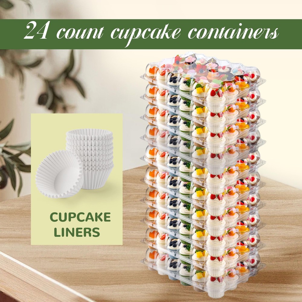 NPLUX 24 Count Cupcake Containers 10 Pack Cupcake Holders Plastic Stackable C...