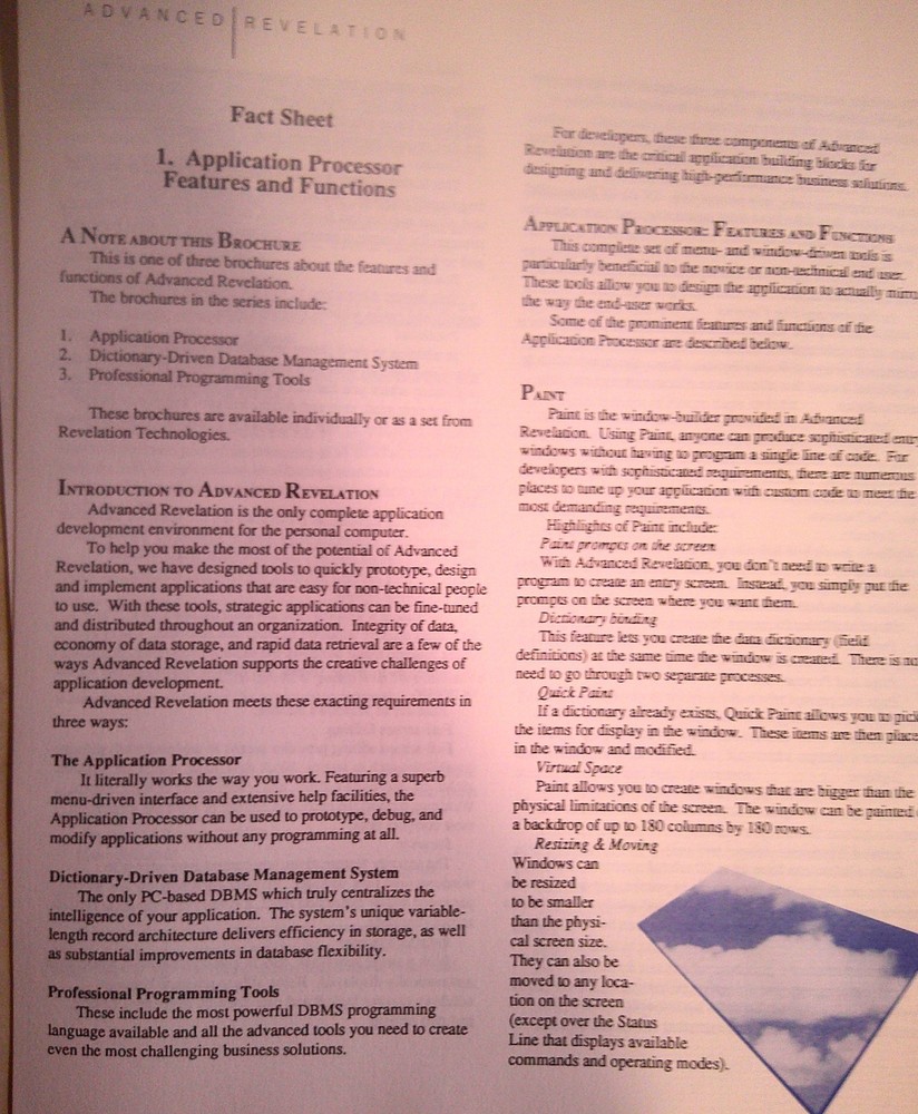 Advanced Revelation press kit. Application development environment for PCs