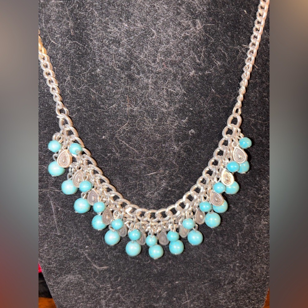 Silver and Turquoise Beaded Necklace