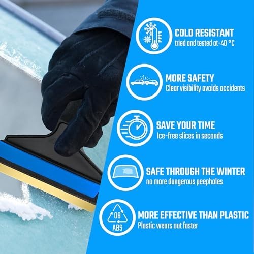 Long Handle Ice Scraper 2-Pack - Brass Blade Car Snow Scraper for Windshield