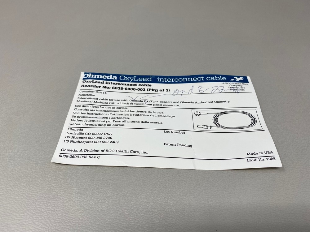 Ohmeda OxyLead Interconnect Cable 6038-6000-002