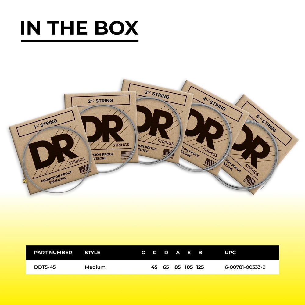 DR Strings DDT Bass Guitar Strings (DDT5-45) DDT™ Bass: 5-String Medium 45