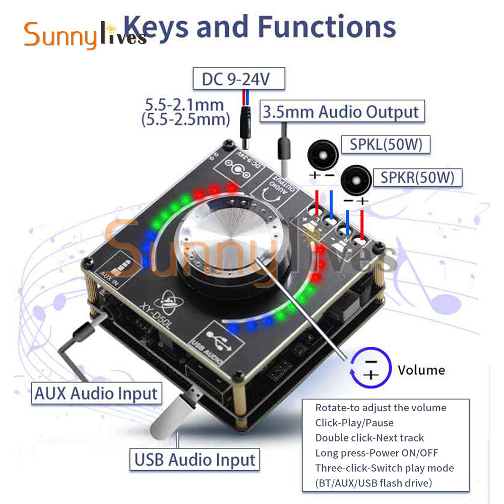 50W+50W Stereo Bluetooth Audio Digital Power Amplifier Board Module APP Control