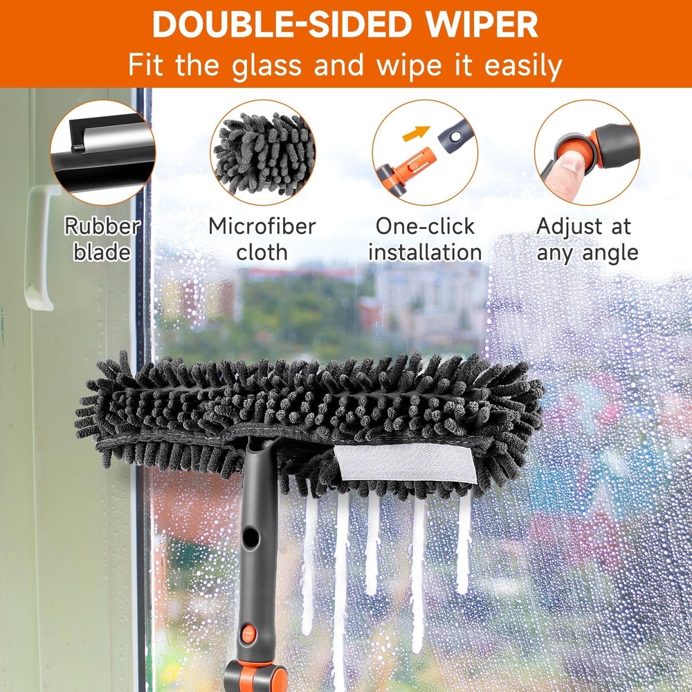 Window Squeegee Cleaner Set 2-in-1 Window Cleaning Tool with Extendable Pole,...
