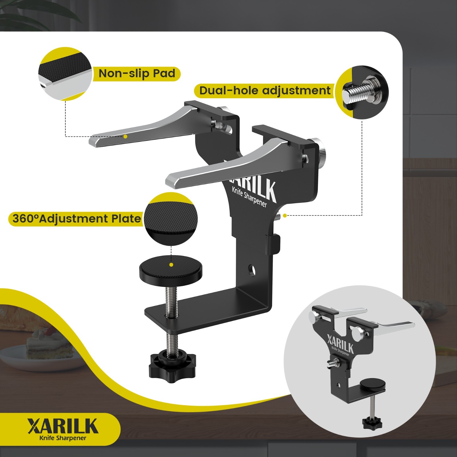 XARILK Upgraded Aluminum Knife Sharpener Securing Clip, Adjustable Width 2-5.1"