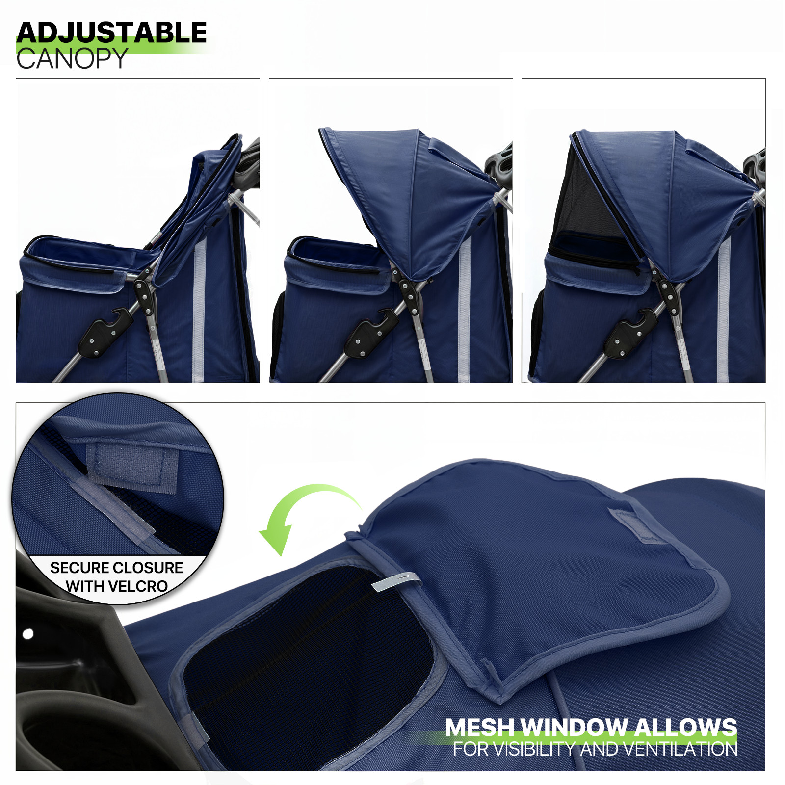 Blue Foldable Dog Stroller Small Medium Pet Travel Cage Carrier Cart w/Sunshade