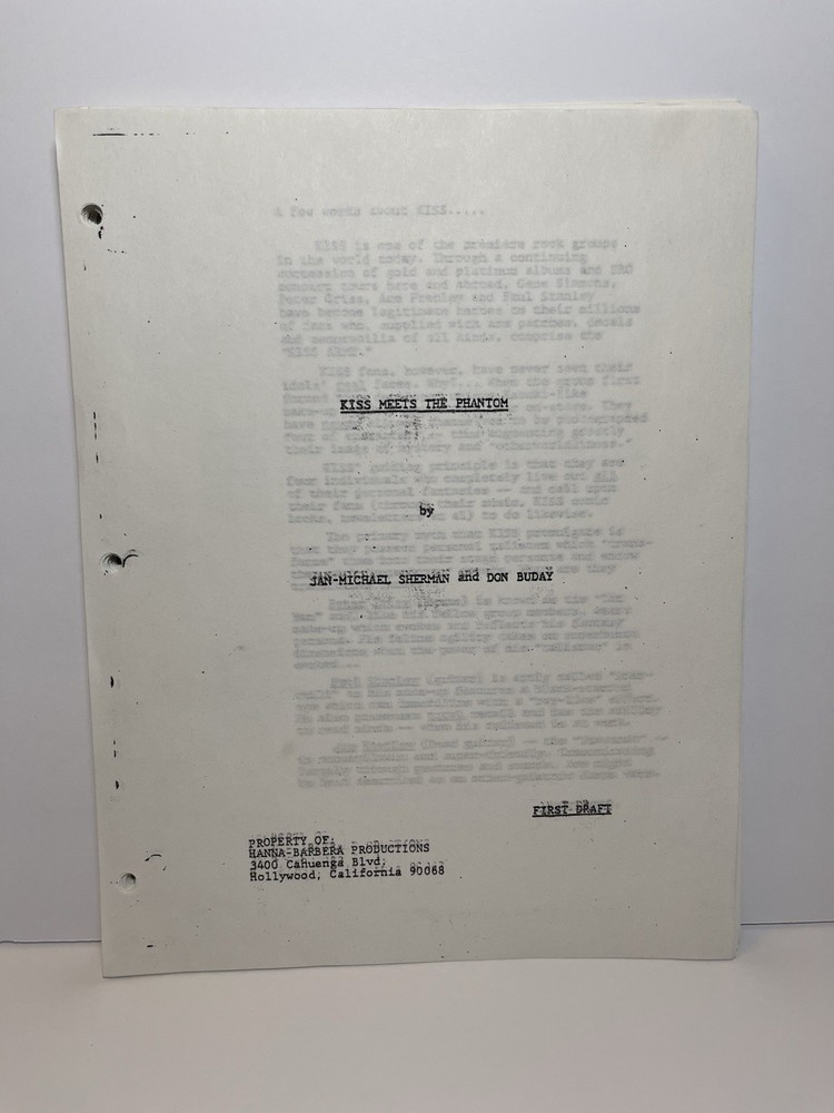 'KISS Meets the Phantom' Movie Screenplay / Script - *RARE* 1st Draft Copy