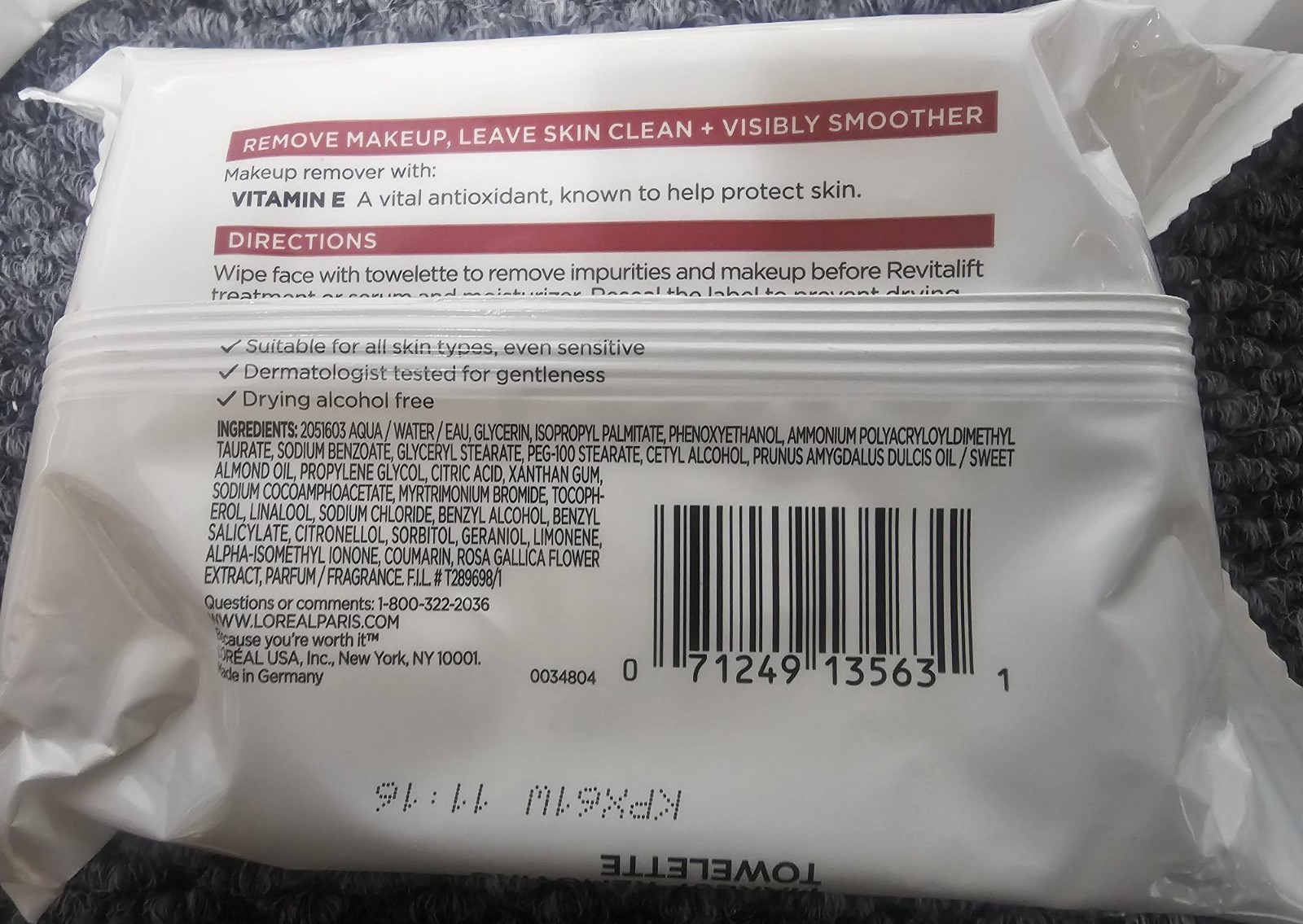 6 x L'Oreal Revitalift Makeup Removing Towelettes, 30 ct/EACH Vitamin E