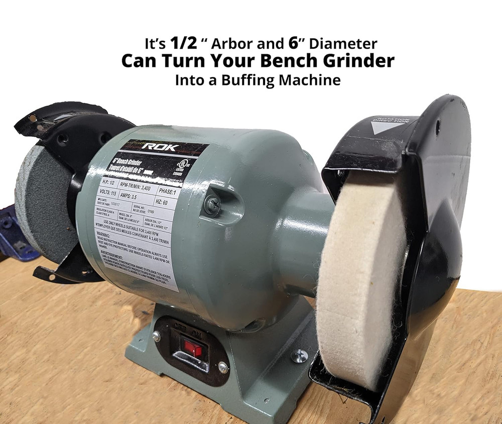 6 Inch Felt Buffing Wheel for 1/2-Inch Arbor Bench Buffer, Extra Thick