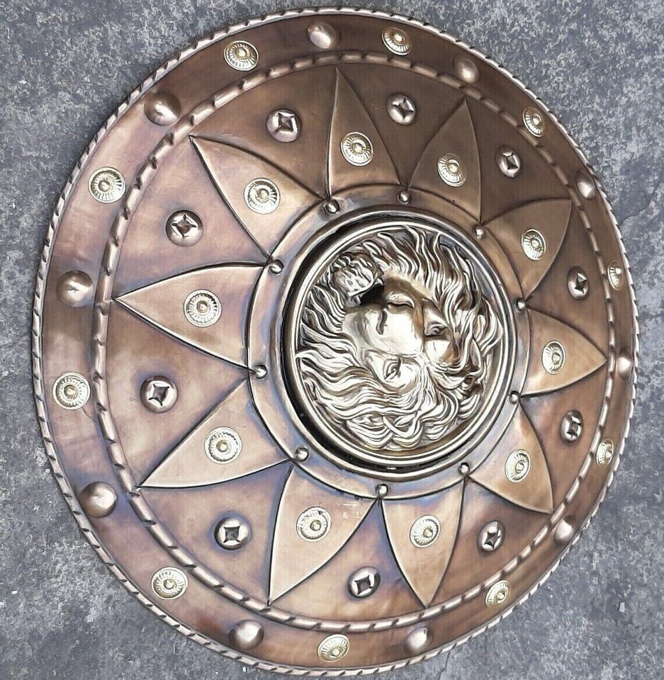 Lion Face Round Shield Medieval Iron Shield Knight Armor Shield Solid Steel Size
